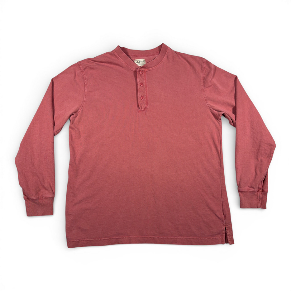LL Bean Shirt Adult MEDIUM Red Henley Outdoor Heritage Gorpcore Y2K